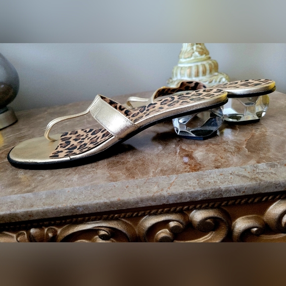 Dolce & Gabbana Luxury Buttery Soft Leather Thong Sandals Crystal Heel Gold 6.5 - Picture 16 of 16